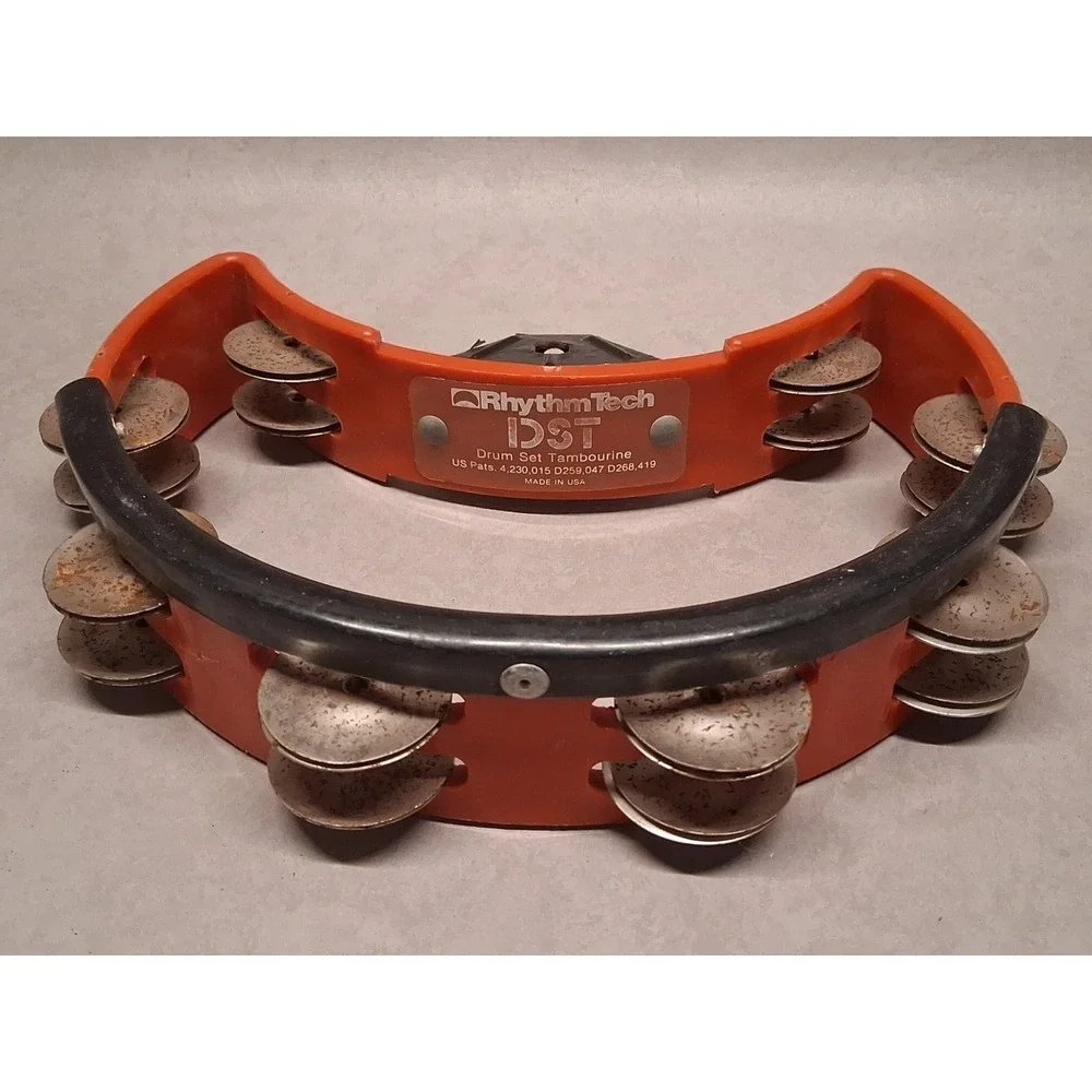 Vtg Rhythm Tech Tambourine Red Half Moon Double Row Brass Jingles